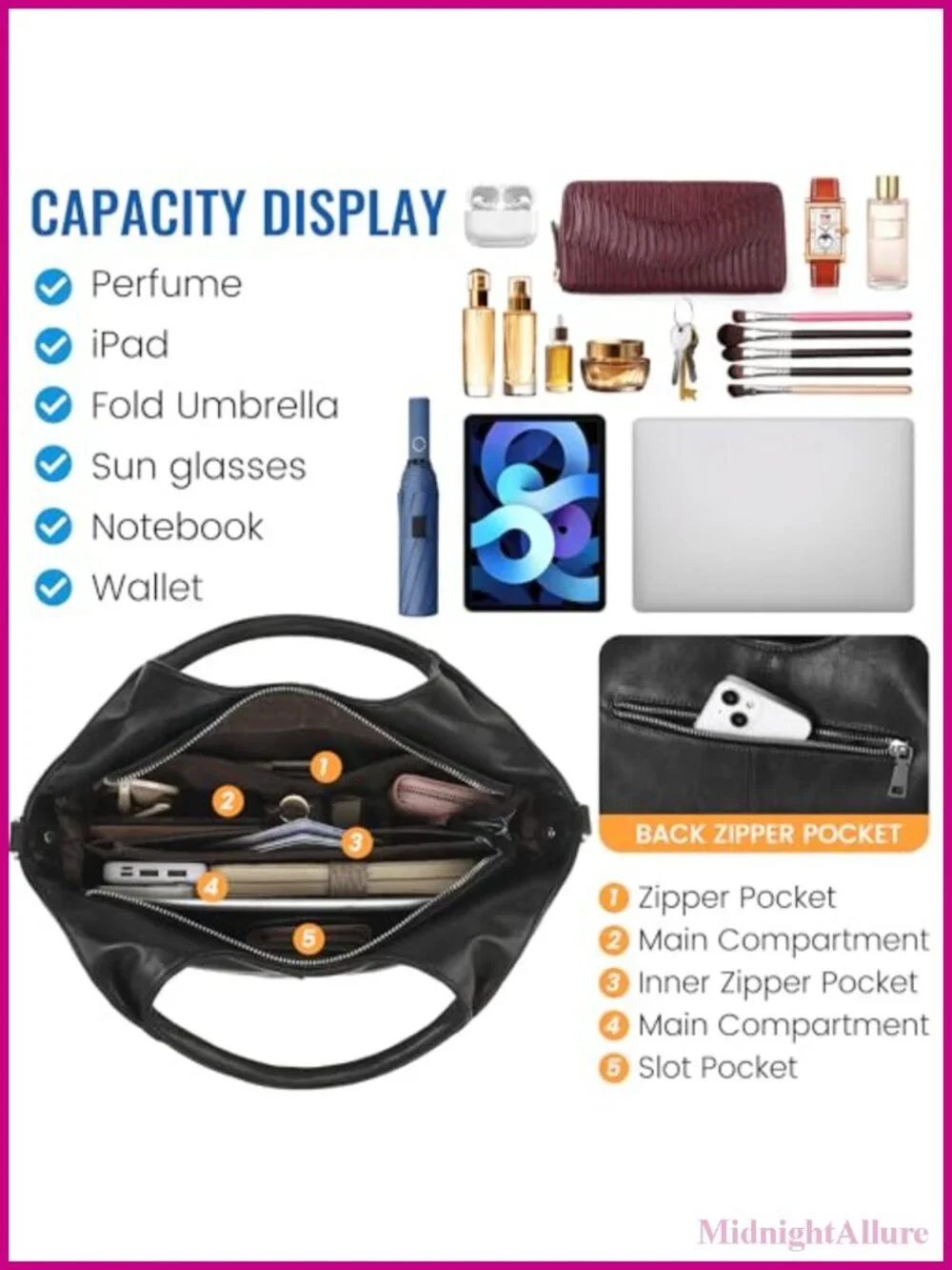 Vegan Leather Tote Hobo Bag with Detachable Satchel Strap Two-Handle